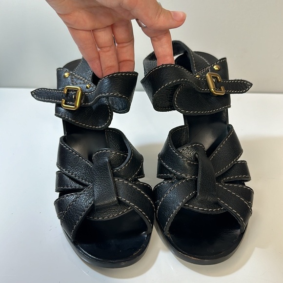 Chloe Black Leather Strap Stacked Sandal Heels Size 40 - Picture 16 of 16